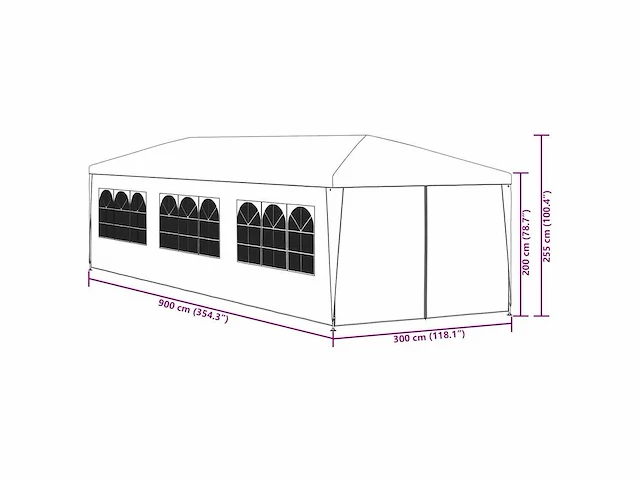 Partytent 3x9 m - antraciet - afbeelding 9 van  10