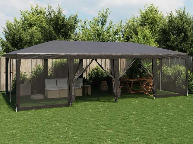 Partytent met 12 zijwanden antraciet gaas 8x4 m - afbeelding 1 van  9