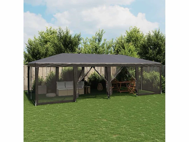 Partytent met 12 zijwanden antraciet gaas 8x4 m - afbeelding 2 van  9