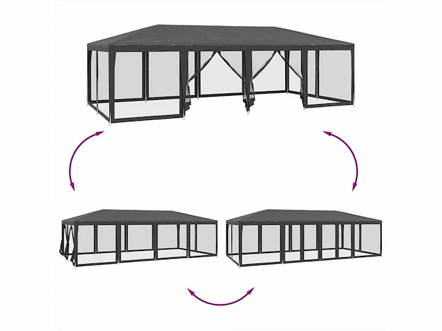 Partytent met 12 zijwanden antraciet gaas 8x4 m - afbeelding 7 van  9