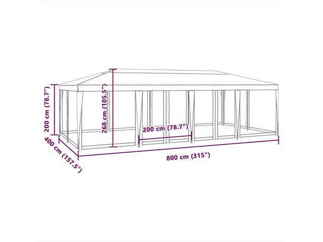 Partytent met 12 zijwanden antraciet gaas 8x4 m - afbeelding 9 van  9