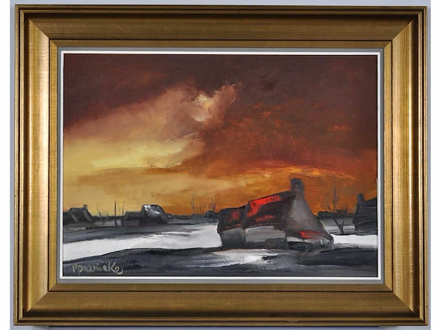 Paul permeke - winterlandschap met boerderij - olie op doek - afbeelding 1 van  9