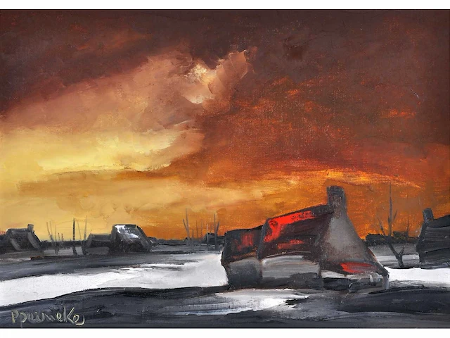 Paul permeke - winterlandschap met boerderij - olie op doek - afbeelding 2 van  9