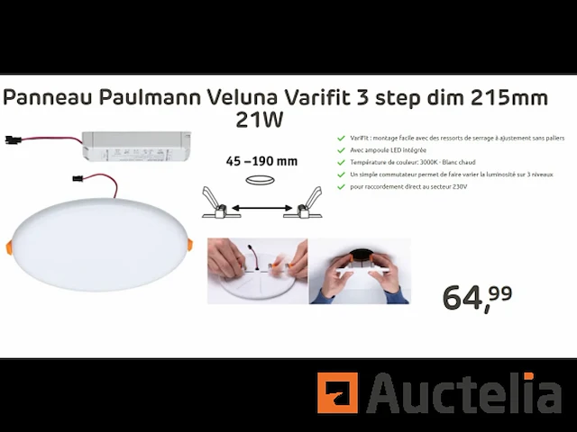 Paulmann veluna varifit 3 step dim 215mm 21w paneel - afbeelding 1 van  1