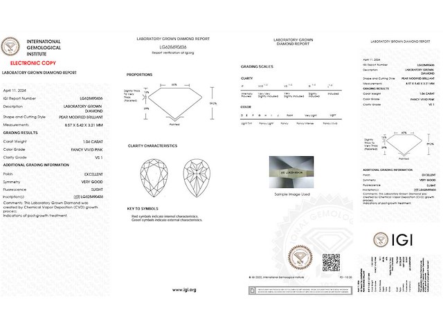 Pear diamant 1.04ct – fancy vivid pink/vs1 – igi - afbeelding 2 van  2