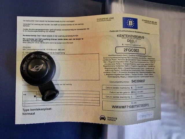 Personenwagen mini cooper (2007 - wmw mf7 108 0t s07 352 ) - afbeelding 15 van  22