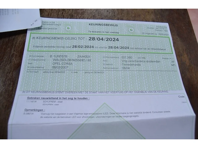 Personenwagen opel corsa cdti , type s-d, variant fe11, verise 3a08b3ueah5, ch.nr. w0l0sdl0876055690, bouwjaar 08-02-2007 (sleutel en alle boorddocumenten) - afbeelding 9 van  26