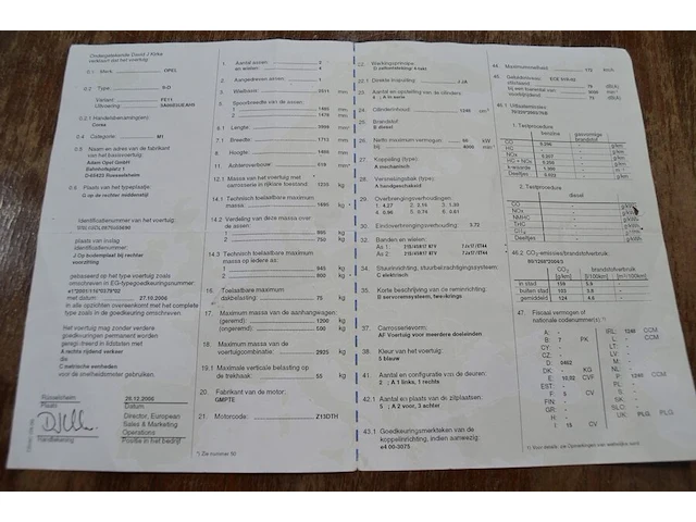 Personenwagen opel corsa cdti , type s-d, variant fe11, verise 3a08b3ueah5, ch.nr. w0l0sdl0876055690, bouwjaar 08-02-2007 (sleutel en alle boorddocumenten) - afbeelding 11 van  26