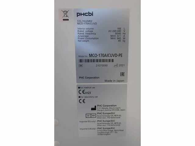 Phcbi mco-170aicuv-pe incusafe co2 incubator - 2021 - afbeelding 3 van  5