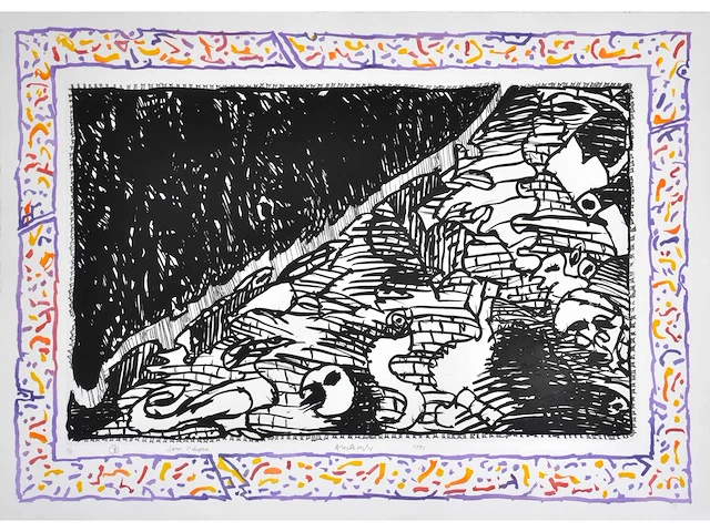 Pierre alechinsky - sans l’ecorce b - litho en ets/ aquatint - afbeelding 1 van  13