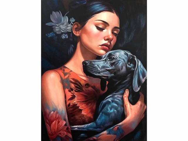 Pierre laurent - la femme au chien - olie op doek - afbeelding 1 van  11