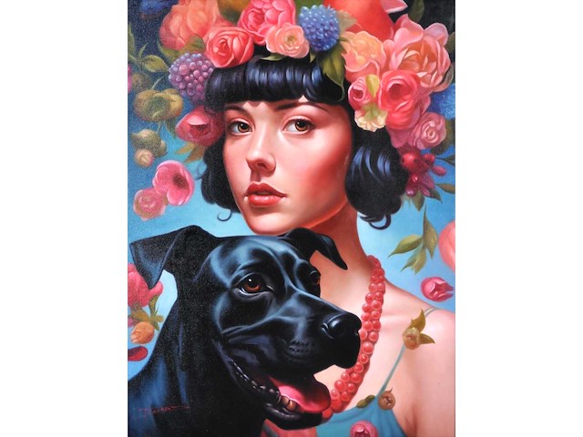 Pierre laurent - la femme au roses - olie op doek - afbeelding 1 van  12