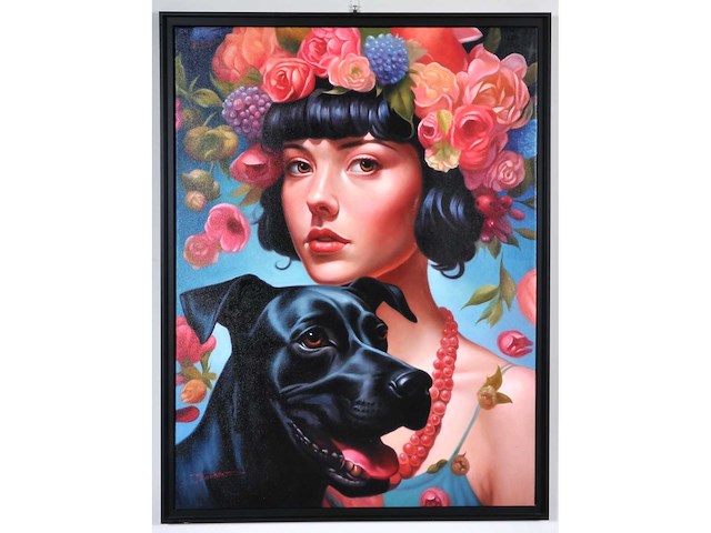 Pierre laurent - la femme au roses - olie op doek - afbeelding 5 van  12