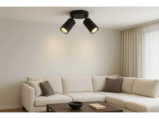 Plafondlamp rond gu10 – 2 draaibare spots – zwart – aluminium – ø120 mm – ip20 (x10) - afbeelding 1 van  4
