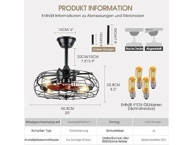 Plafondventilator met licht en afstandsbediening - afbeelding 3 van  3