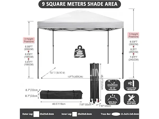 Pop-up party-tent 3x3 wit - afbeelding 4 van  5
