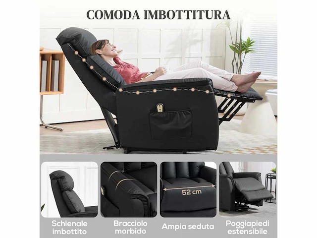 Power lift stoel relaxfauteuil - zwart - afbeelding 4 van  5