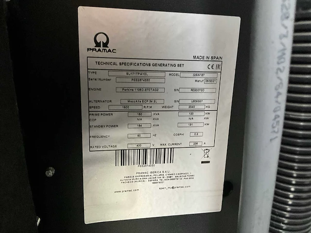 Pramac - gsw167 - power generator - 2021 - afbeelding 3 van  12