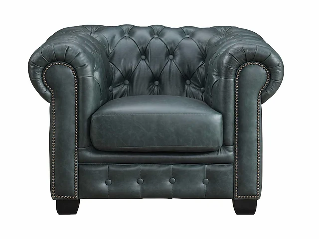 Premium 100% buffalo lederen chesterfield fauteuil - groen - afbeelding 1 van  2