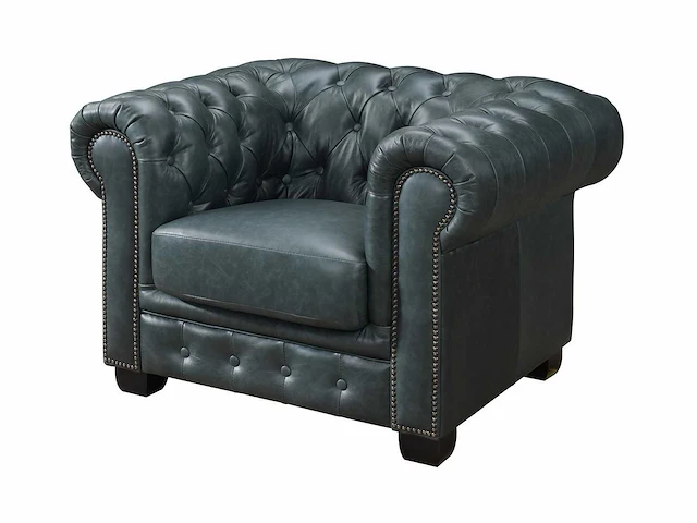 Premium 100% buffalo lederen chesterfield fauteuil - groen - afbeelding 2 van  2