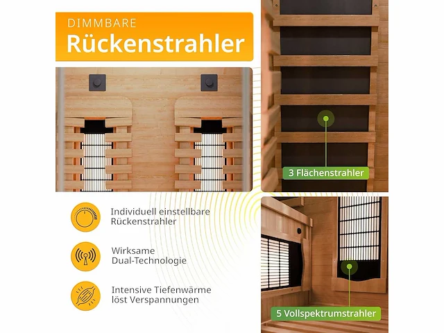 Premium infraroodcabine met volledig spectrum en gebiedsschijnwerper, 2 personen - afbeelding 8 van  13