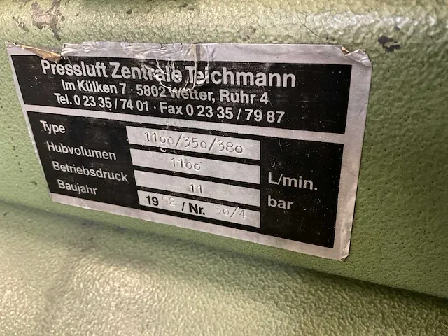 Pressluft zentrale teichmann 1100/350/380 luchtcompressor - afbeelding 8 van  9