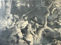 Print in gouden kader met jachttaferelen - afbeelding 5 van  7