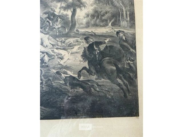 Print in gouden kader met jachttaferelen - afbeelding 6 van  7