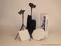 Professionele fotografieset bestaande uit : 2x flitser elinchrom d-lite rx4, 2 softboxen, 2 statieven enz - afbeelding 1 van  1