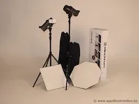 Professionele fotografieset bestaande uit : 2x flitser elinchrom d-lite rx4, 2 softboxen, 2 statieven enz - afbeelding 1 van  1