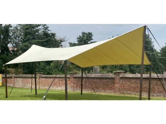 Professionele sheltertent/luifel 7,5x12,5 meter inclusief zeildoek, palen, spanbanden, piketten - afbeelding 1 van  7