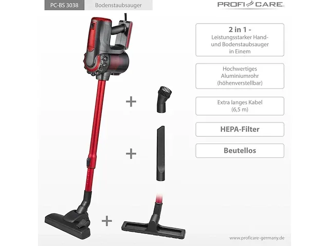 Proficare pc-bs 3038 - steelstofzuiger - rood - met snoer - afbeelding 3 van  6