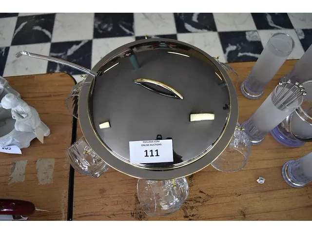 Punchpot met deksel , lepel en 5 glazen - afbeelding 4 van  6