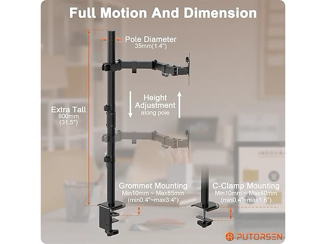 Putorsen 80 cm hoge monitorhouder - afbeelding 3 van  5