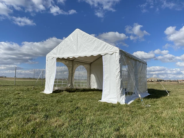 Pvc partytent 3 x 4 m - wit/rood - afbeelding 1 van  13