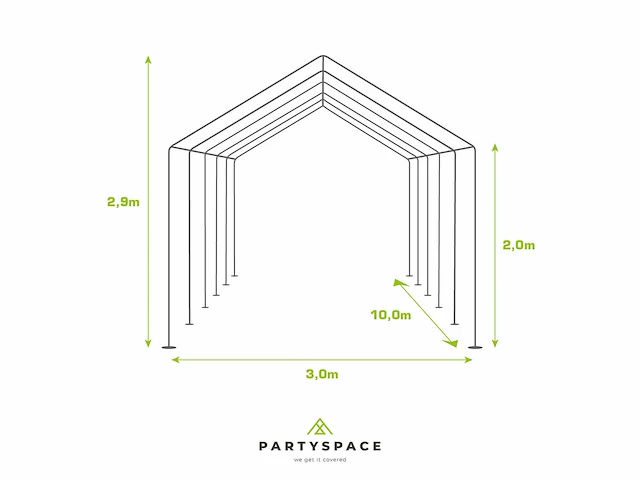Pvc partytent deluxe 2.0 - 3 x 10 m - wit + grondframe - afbeelding 8 van  15