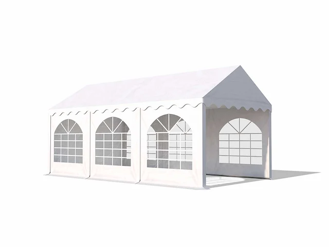 Pvc partytent deluxe 2.0 - 3 x 6 m - wit/rood + grondframe - afbeelding 1 van  15