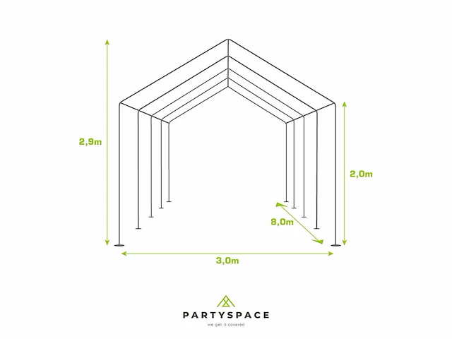 Pvc partytent deluxe 2.0 - 3 x 8 m - wit/antraciet - afbeelding 6 van  13
