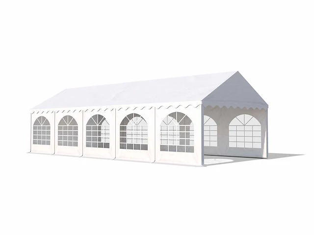 Pvc partytent deluxe 2.0 - 4 x 10 m - wit/antraciet + opbergtassen & grondframe - afbeelding 1 van  16