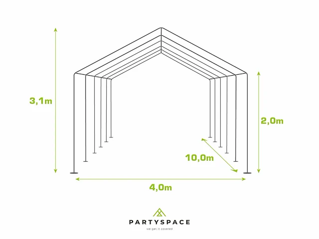 Pvc partytent deluxe 2.0 - 4 x 10 m - wit/antraciet + opbergtassen & grondframe - afbeelding 9 van  16