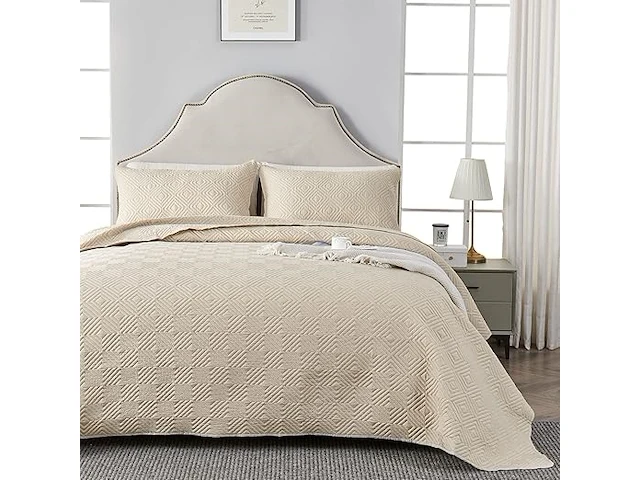 Qucover beige 3-delige sprei voor kingsize bed - afbeelding 1 van  3