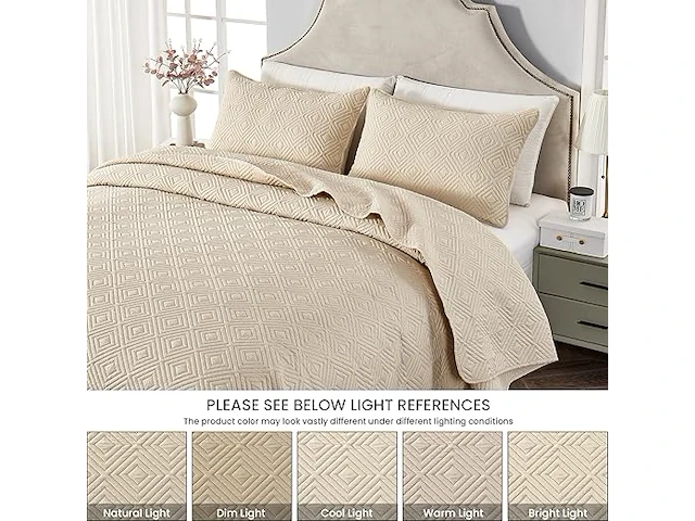 Qucover beige 3-delige sprei voor kingsize bed - afbeelding 3 van  3