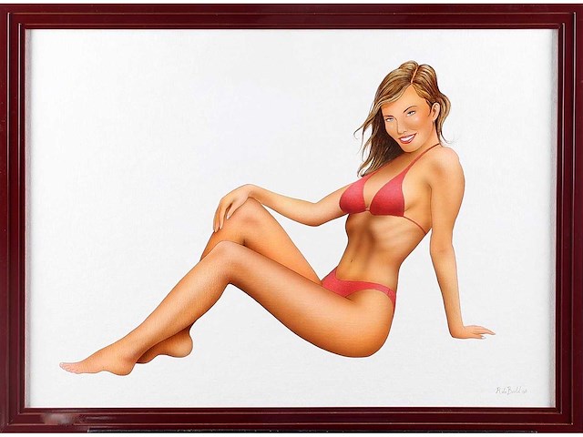 R. de beeld - meisje in rode bikini - olie op canvasboard - afbeelding 3 van  8