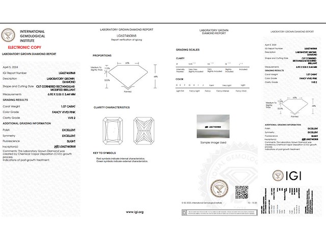 Radiant diamant 1.07ct – fancy vivid pink/vvs2 – igi - afbeelding 3 van  3