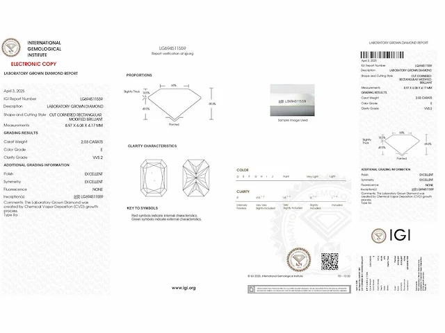 Radiant diamond 2.06 e/vvs2 (igi certified) - afbeelding 5 van  5