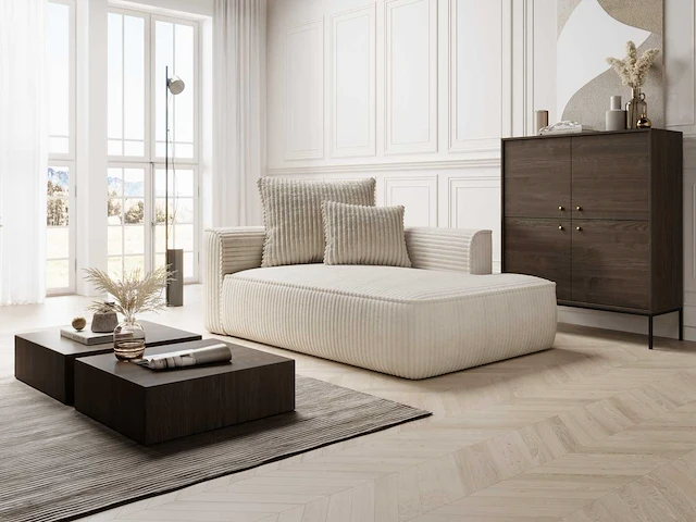 Rechte chaise longue - beige ribbelig corduroy - afbeelding 1 van  7