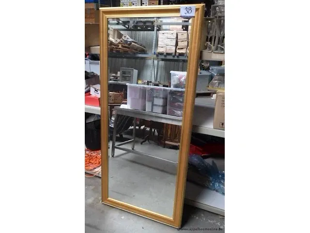 Rechth wandspiegel met kader, beschadigd, afm plm 183x83cm - afbeelding 1 van  2
