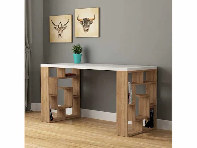 Rechthoekig bureau van 140 cm in spaanplaat, licht eiken en witte afwerking forme - afbeelding 1 van  2
