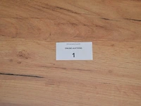 Rechthoekige bruine fineerhouten tafel 100x220cm , 6 moderne kuipstoelen bruin stoffen zit en rug (9,14) - afbeelding 3 van  9