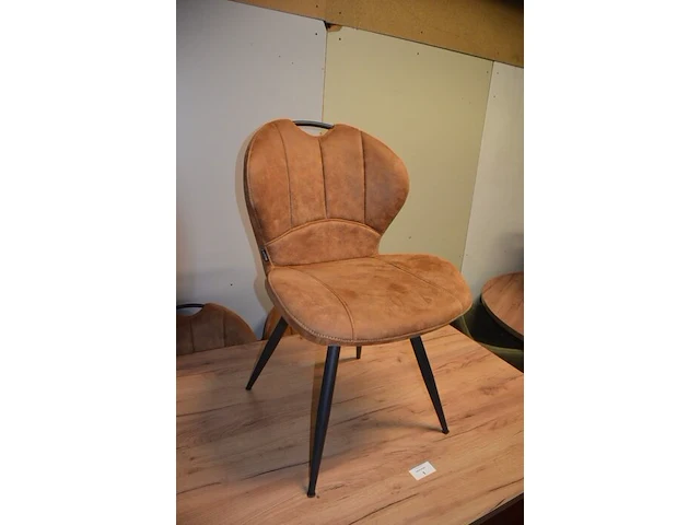 Rechthoekige bruine fineerhouten tafel 100x220cm , 6 moderne kuipstoelen bruin stoffen zit en rug (9,14) - afbeelding 7 van  9